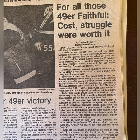 Vintage San Francisco Examiner 49ers Super Bowl Souvenier Newspapers 01-25-1982 - Picture 7 of 12